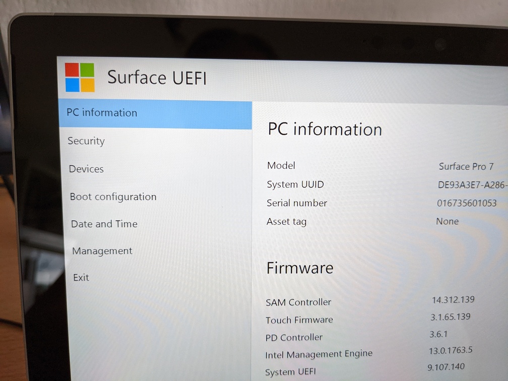 Microsoft Surface Pro UEFI
