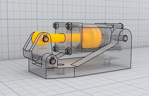 3D CAD Zeichnung einer Hubkolbenmaschine designed mit Bare Metal Server