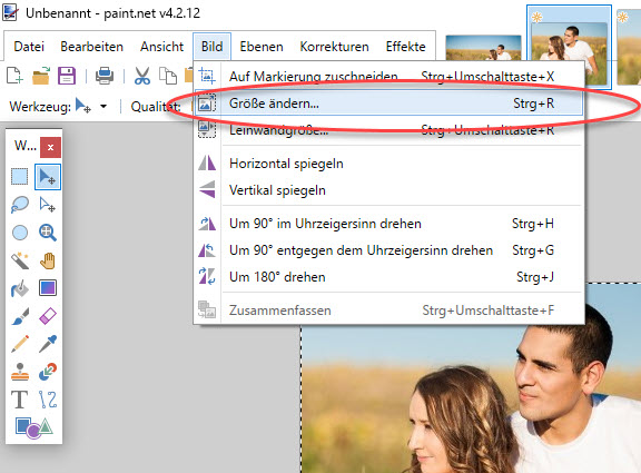 Screenshot Paint.Net Bild Größe ändern