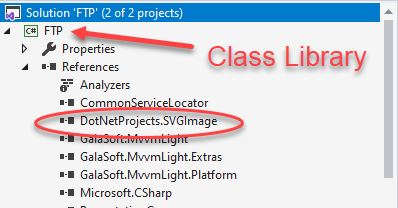 Screenshot Visual Studio Solution Explorer: Class Library referenziert Assembly