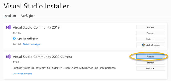 Screenshot Visual Studio Installer
