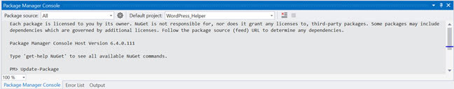 Screenshot Package Manager Console in Visual Studio