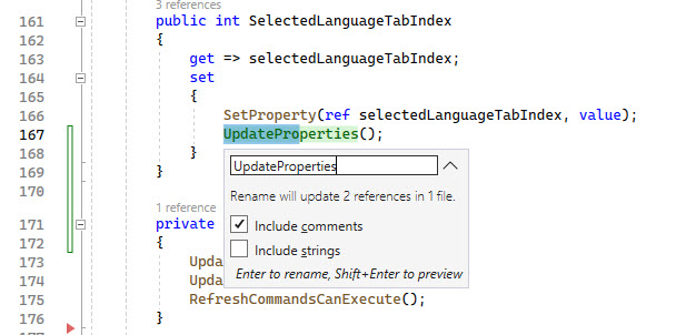 Screenshot Visual Studio neuen Namen für extrahierte Methode vergeben