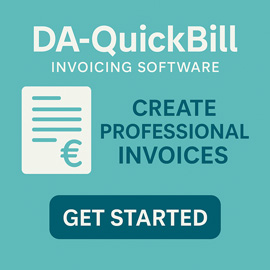 Rechnungssoftware für Freelancer, Selbständige, Gründer, Startups und Freiberufler. Mit DA-QuickBill erstellt man auch E-Invoices, E-Rechnungen und ZUGFeRD-Rechnungen 
